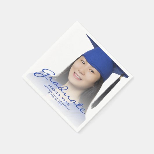 Blue Script Foto Graduation Party Serviette (Ecke)