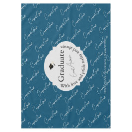 Blue Script Graduate Elegante Moderner Abschluss Tischdecke
