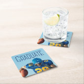 Blue Script Graduate Foto Custom Graduate Party Rechteckiger Pappuntersetzer (Vor Ort)