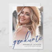 Blue Script Graduate Photo Graduation Einladung (Vorderseite)