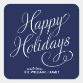 Blue Script Happy Holidays Quadratischer Aufkleber (Vorderseite)