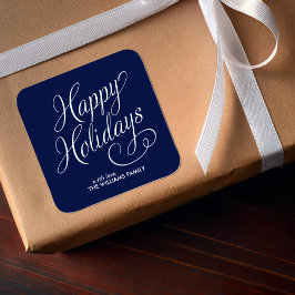 Blue Script Happy Holidays Quadratischer Aufkleber