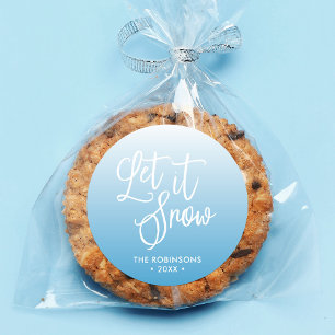 Blue Script Let it Snow Winter Holiday Runder Aufkleber