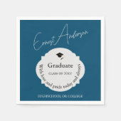 Blue Script Moderne Elegante Graduate Abschluss Serviette (Vorderseite)