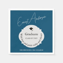 Blue Script Moderne Elegante Graduate Abschluss Serviette