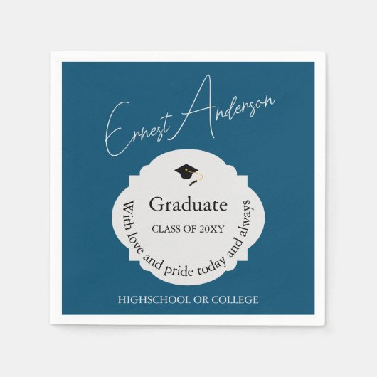 Blue Script Moderne Elegante Graduate Abschluss Serviette (Vorderseite)