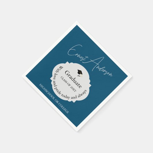 Blue Script Moderne Elegante Graduate Abschluss Serviette (Ecke)