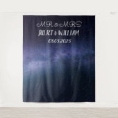 Blue Script Mr & Mrs. Wedding Backdrop Banner Wandteppich (Vorderseite)