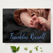 Blue SCRIPT Name Junge Geburtsankündigung Einladung