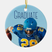 Blue Script Overlay Graduate 2 Foto Personalisiert Keramik Ornament (Vorne)