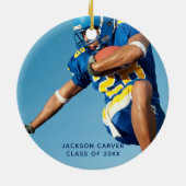 Blue Script Overlay Graduate 2 Foto Personalisiert Keramik Ornament (Hinten)