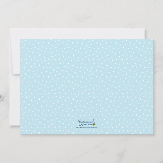 Blue Script & Pastel Blue Es ist eine Baby-Dusche Einladung (Rückseite)