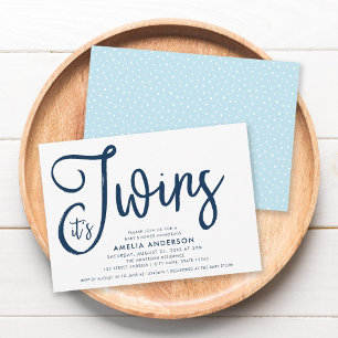 Blue Script & Pastel Blue Es ist Twins Baby Dusche Einladung