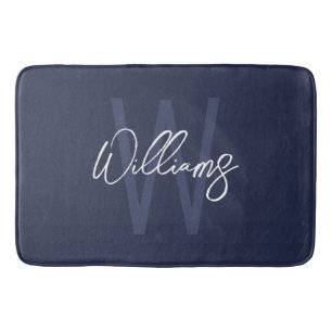 Blue Script Personalisiert Monogram und Name Badematte