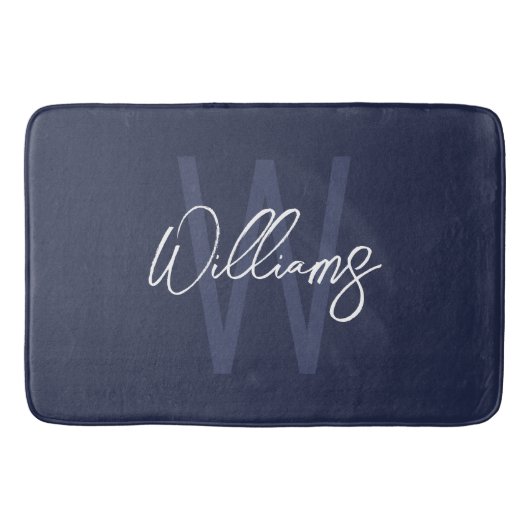 Blue Script Personalisiert Monogram und Name Badematte (Vorderseite)