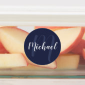 Blue Script Personalisiert Monogram und Name Etiketten (Befestigt)