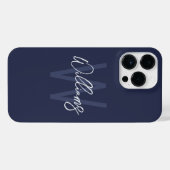 Blue Script Personalisiert Monogram und Name iPhone Hülle (Rückseite (Horizontal))