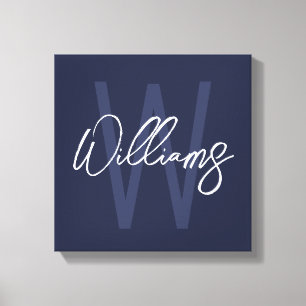 Blue Script Personalisiert Monogram und Name Leinwanddruck