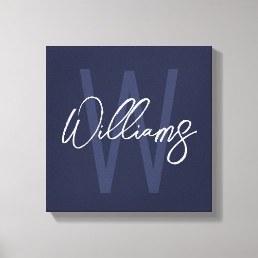 Blue Script Personalisiert Monogram und Name Leinwanddruck (Vorderseite)