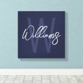 Blue Script Personalisiert Monogram und Name Leinwanddruck (Insitu (Holzboden))