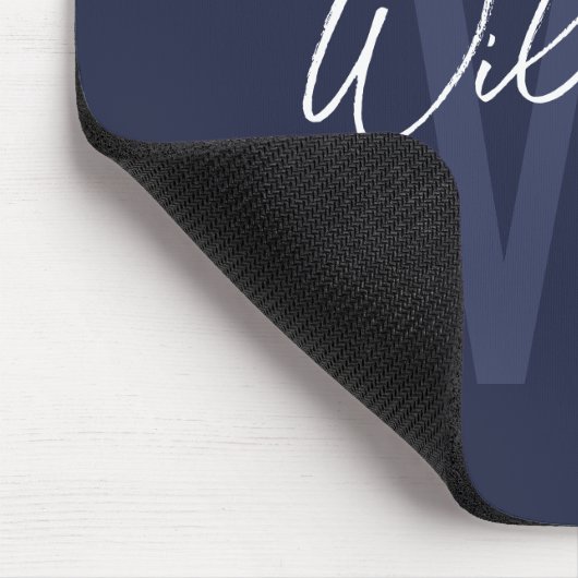 Blue Script Personalisiert Monogram und Name Mousepad (Ecke)