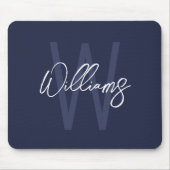 Blue Script Personalisiert Monogram und Name Mousepad (Vorne)
