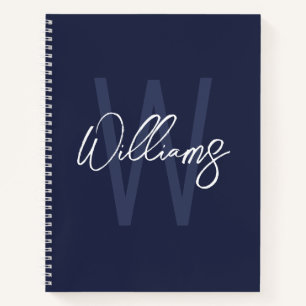 Blue Script Personalisiert Monogram und Name Notizblock