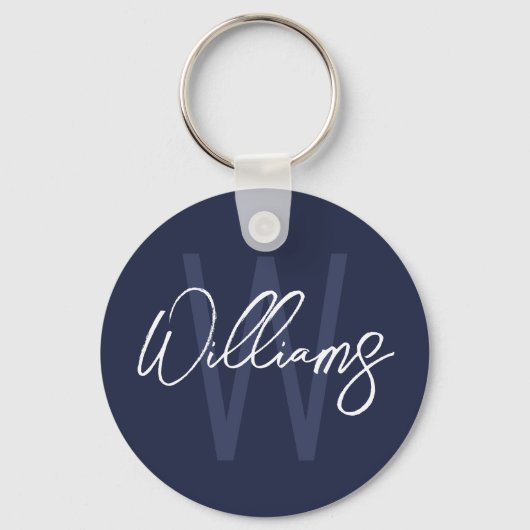 Blue Script Personalisiert Monogram und Name Schlüsselanhänger (Vorderseite)