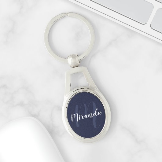 Blue Script Personalisiert Monogram und Name Schlüsselanhänger