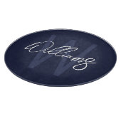 Blue Script Personalisiert Monogram und Name Schneidebrett (Ecke)