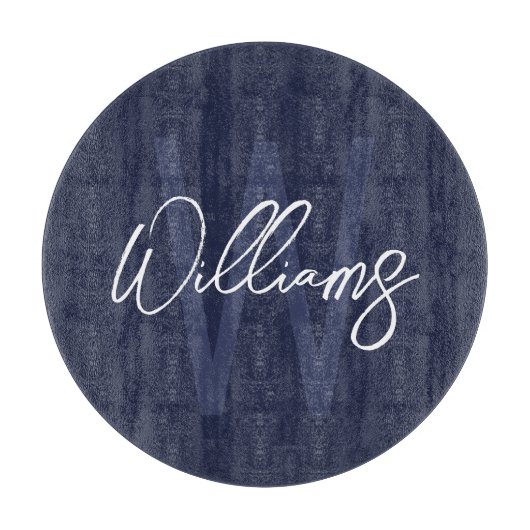 Blue Script Personalisiert Monogram und Name Schneidebrett (Vorderseite)