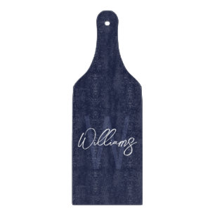 Blue Script Personalisiert Monogram und Name Schneidebrett