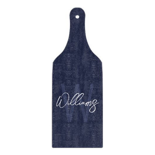 Blue Script Personalisiert Monogram und Name Schneidebrett (Vorderseite)