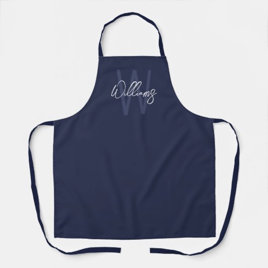 Blue Script Personalisiert Monogram und Name Schürze (Vorderseite)