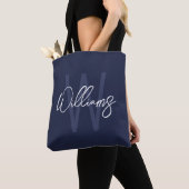 Blue Script Personalisiert Monogram und Name Tasche (Von Nahem)