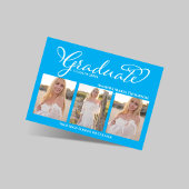 Blue Script Photo Collage Graduation Announcement Einladung
