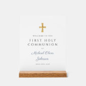 Blue Script Religious Boy First Communion Willkomm Acrylschild (Vorderseite)