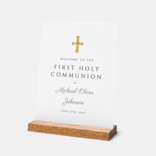 Blue Script Religious Boy First Communion Willkomm Acrylschild (Winkel)