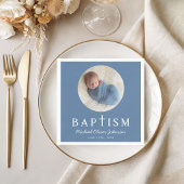 Blue Script Religious Cross Baptism Foto Serviette