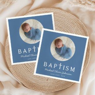 Blue Script Religious Cross Baptism Foto Serviette