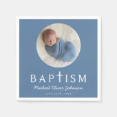 Blue Script Religious Cross Baptism Foto Serviette (Vorderseite)