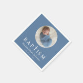 Blue Script Religious Cross Baptism Foto Serviette (Ecke)