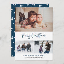 Blue Script Stars Weihnachten 3 Foto Collage