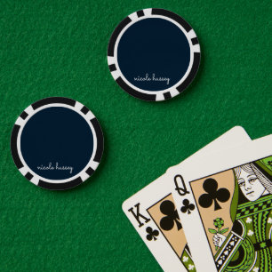 Blue Script   Stilvolle Monogram Modern Pokerchips