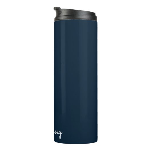 Blue Script | Stilvolle Monogram Modern Thermosbecher (Nach rechts gedreht)