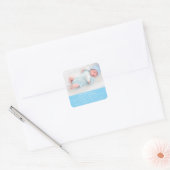 Blue Script Sweet Modern Boy Birth Foto Quadratischer Aufkleber (Umschlag)