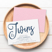 Blue Script und Pink It's Twins Baby Shower Einladung