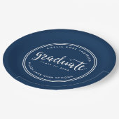 Blue Script und White Stripes Graduate Abschluss Pappteller (Schrägansicht)