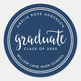 Blue Script und White Stripes Graduate Abschluss Runder Aufkleber