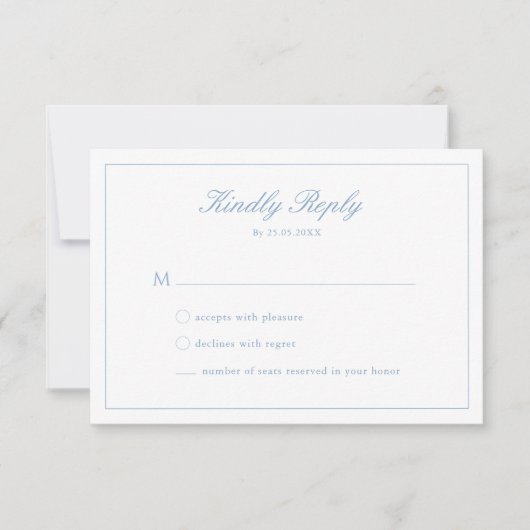 Blue Script Wappen Monogram RSVP Card Hochzeiten Einladung (Vorderseite)